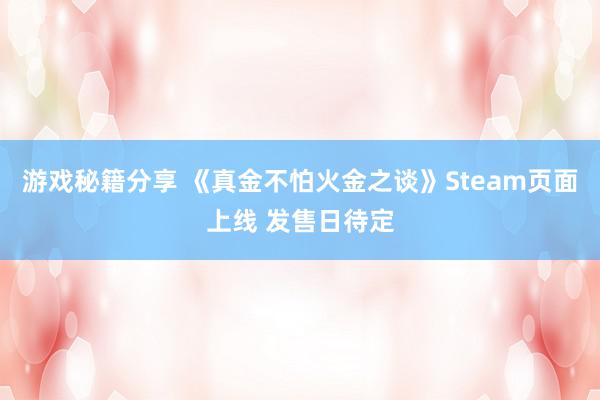 游戏秘籍分享 《真金不怕火金之谈》Steam页面上线 发售日待定