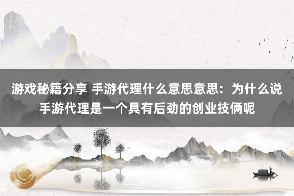 游戏秘籍分享 手游代理什么意思意思：为什么说手游代理是一个具有后劲的创业技俩呢