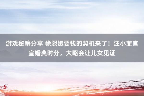 游戏秘籍分享 徐熙媛要钱的契机来了！汪小菲官宣婚典时分，大略会让儿女见证