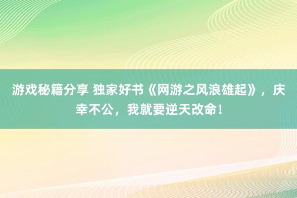 游戏秘籍分享 独家好书《网游之风浪雄起》，庆幸不公，我就要逆天改命！