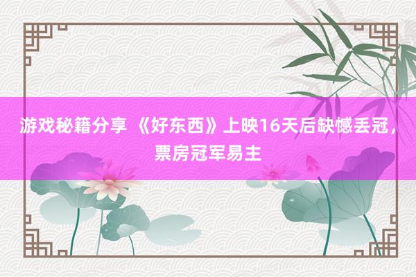 游戏秘籍分享 《好东西》上映16天后缺憾丢冠，票房冠军易主